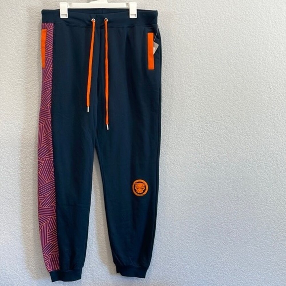 NEW Disney Marvel Black Panther Wakanda Forever Blue & Orange Sweatpants Size L